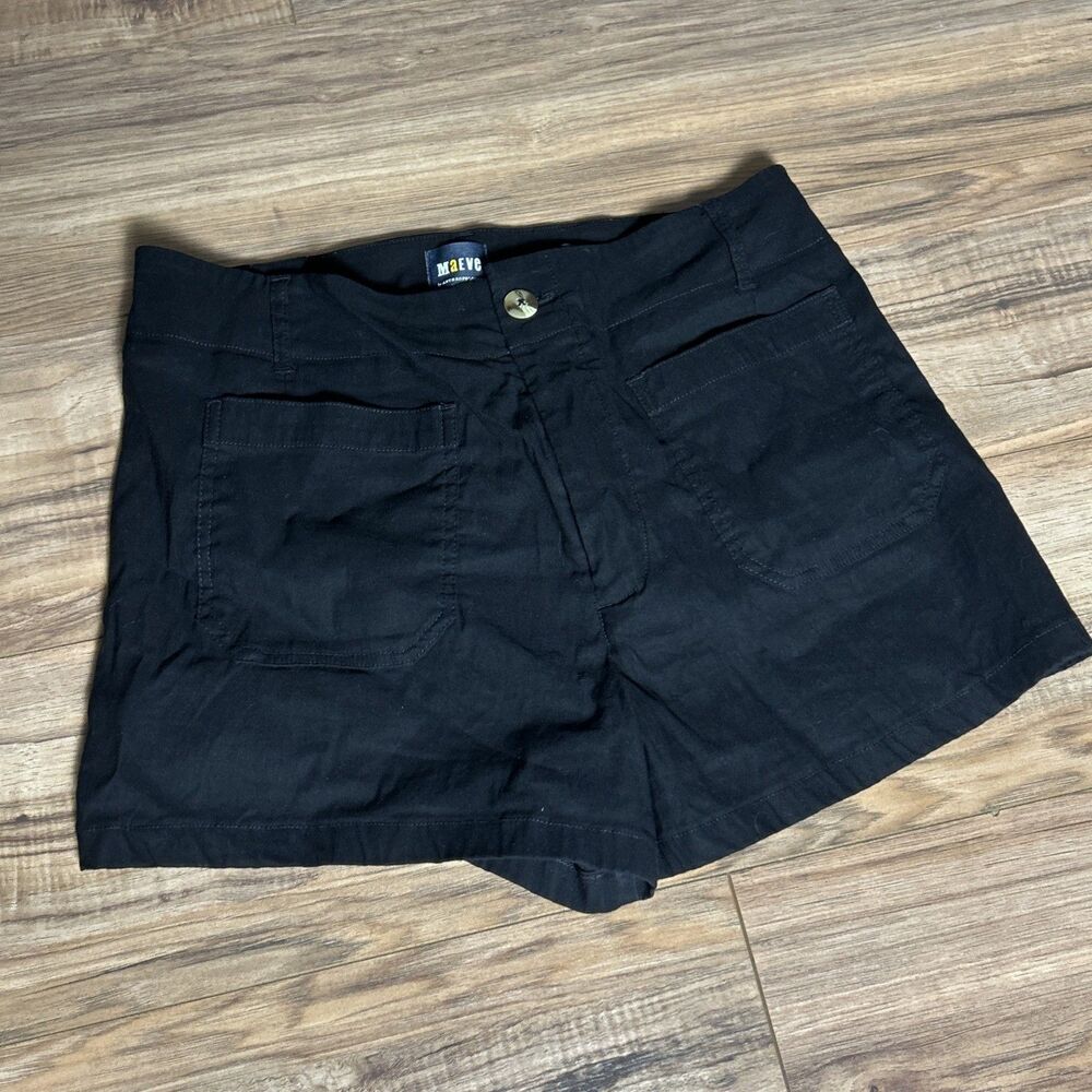 Maeve Anthropologie The Colette High Rise Linen Cotton Blend Shorts Black 32
